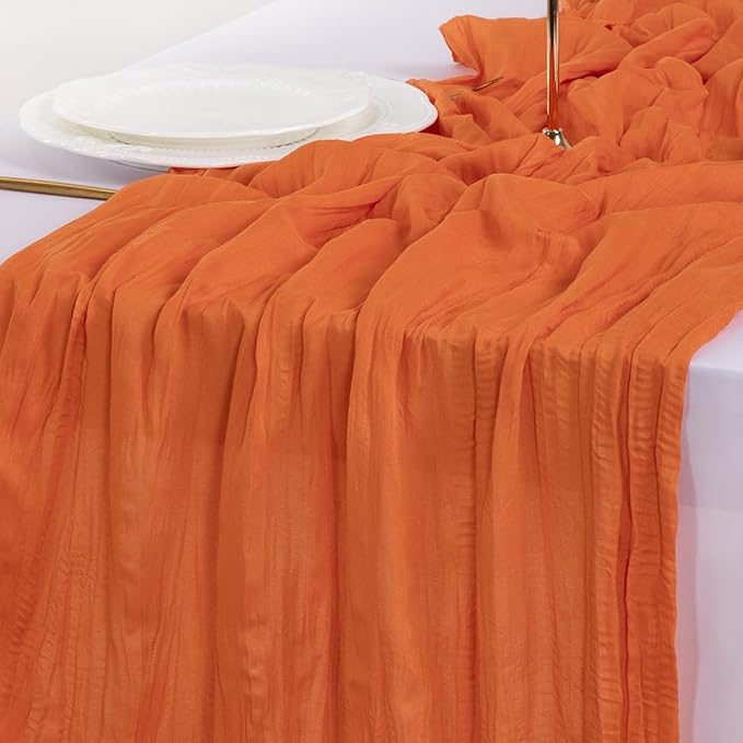 Socomi 3pcs Orange Cheesecloth Table Runner Fall Thanksgiving Boho Rustic Gauze 120 inch 10FT Cheese Cloth Runner for Wedding Party Baby Shower Birthday Home Decor Holiday Decorations