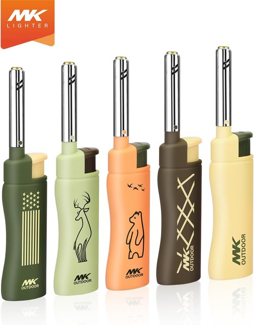 MK Lighter Outdoor Series - Windproof Torch Flame Candle Lighters | 5-Pack for BBQ & Camping