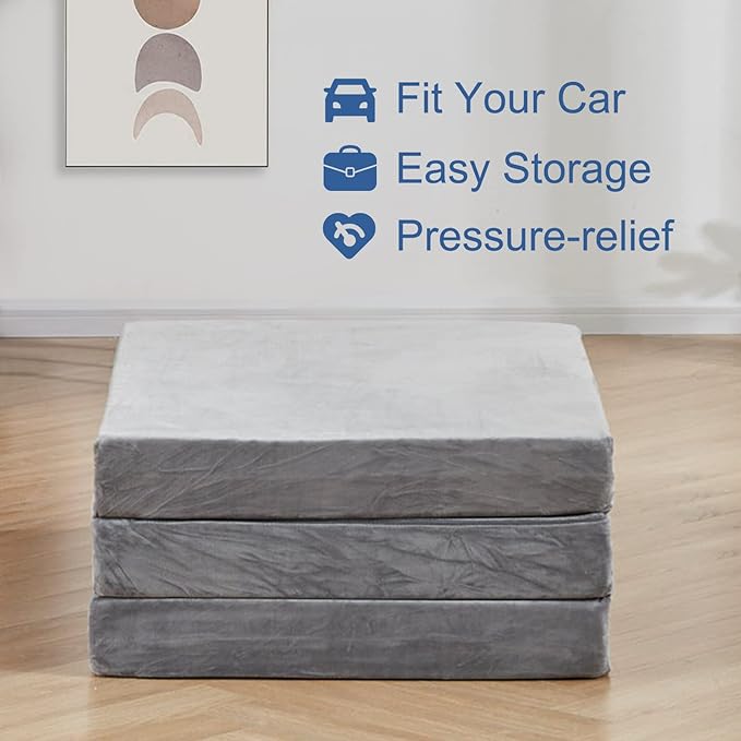 SINWEEK 4" Twin Memory Foam Folding Mattress with Storage Bag - Foldable Trifold Floor Bed Topper, CertiPUR-US Certified Guest Sleeping Pad, Machine Washable Cover
