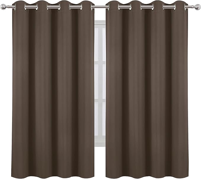 LEMOMO Chocolate Brown Blackout Curtains 52 x 63 Inch Length/Set of 2 Curtain