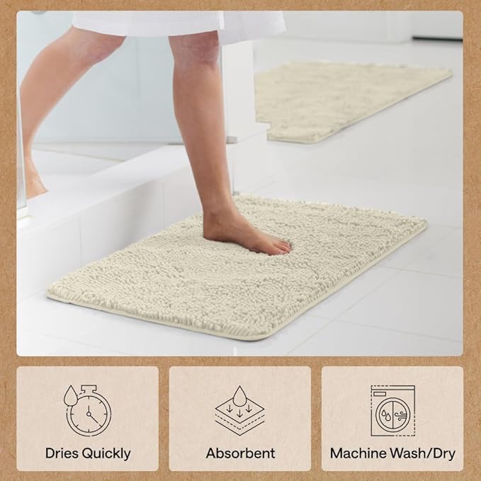GORILLA GRIP Bath Rug Mat 36x24, Thick Absorbent Chenille, Quick Dry Microfiber Mats, Rubber Backing Washable Shower Floor Rugs, Bathmat Runner, US Designed Bathroom Home Decor Accessories Dusty Cloud