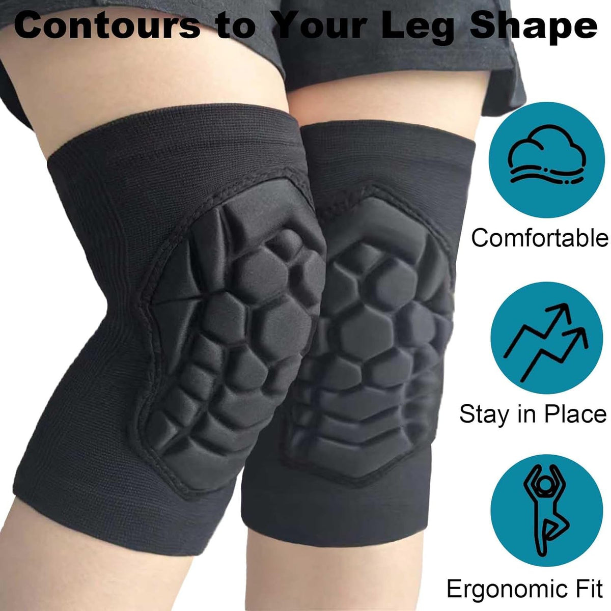 Skiennix Knee Pads - Soft Elastic Compression Sleeves for Skating, Soccer, Yoga | Breathable Black, Large