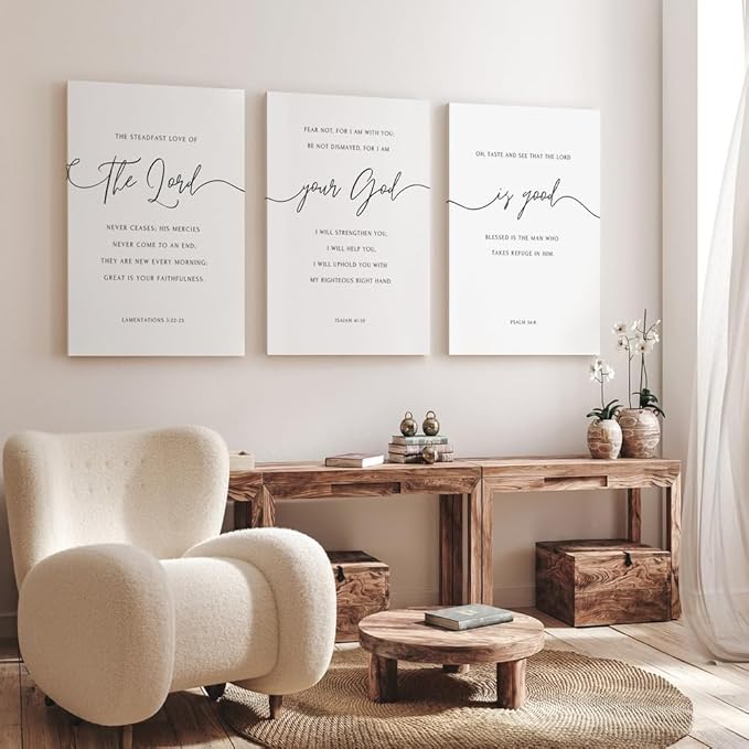 GUBIYU Christian Canvas Wall Art Set of 3, The Lord Your God is Good Wall Art
