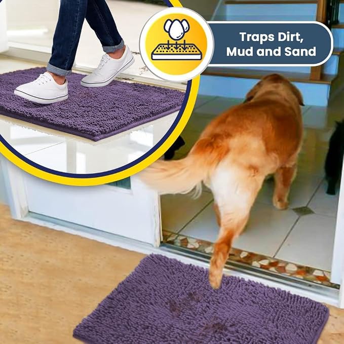 Muddy Mat® | Super Water Absorbent Door Mat Indoor, Microfiber Quick Dry Chenille Entryway Rug, Slip Resistant Front Door Mat, Indoor Mats for Entryway, Machine Washable Pet Rug, Lavender 2ft x 3ft
