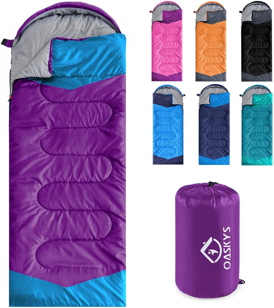 oaskys Camping Sleeping Bag - 3 Season Warm & Cool Weather - Summer Spring Fall Lightweight Waterproof for Adults Kids - Camping Gear Equipment, Traveling, and Outdoors