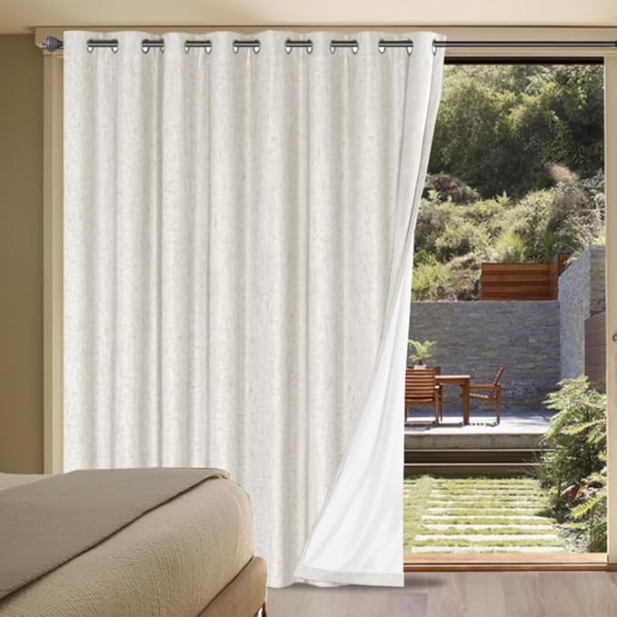 H.VERSAILTEX Blackout Curtains, Durable Thick Textured Look 100% Blackout Patio Door Curtain, Grommet Extra Wide Sliding Door Curtain Panel Long Curtains, W100 x L108 inch- Ivory