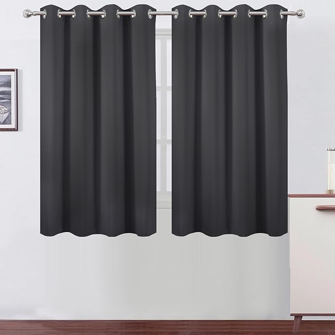 LEMOMO Dark Grey Thermal Blackout Curtains/52 x 54 Inch/Set of 2 Panels Room