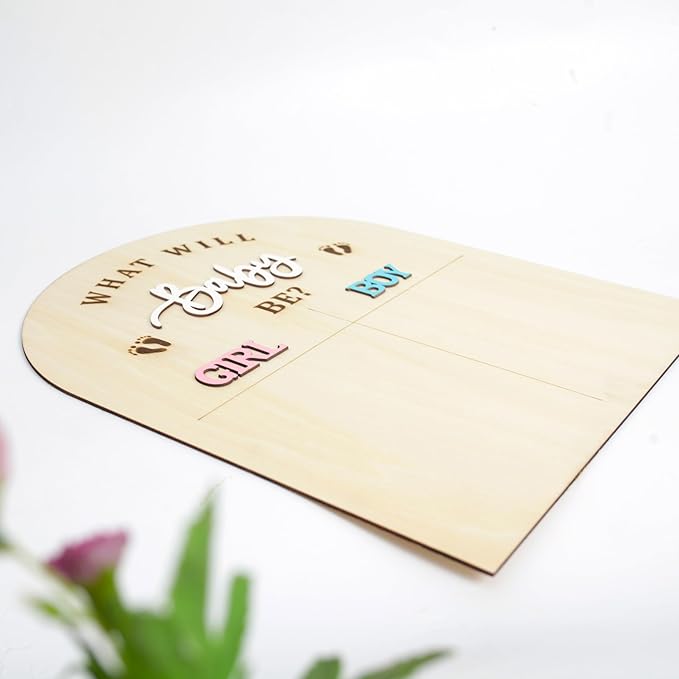 Wooden Baby Gender Reveal Guessing Board - Creative Gender Reveal Party Game Prop,Blue And Pink Guessing Board
