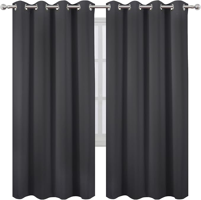 LEMOMO Dark Grey Thermal Blackout Curtains/52 x 72 Inch/Set of 2 Panels Room