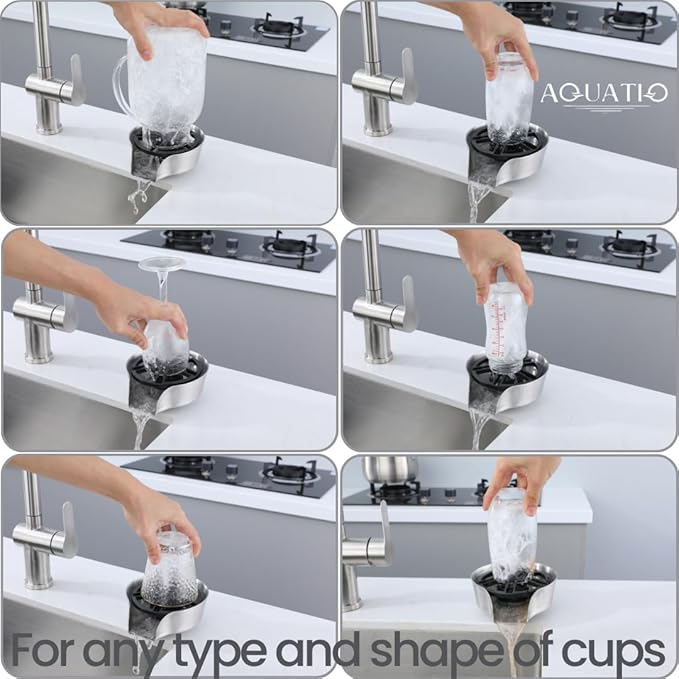 2 in1 Glass Rinser for Kitchen Sink - Stainless Steel Cup Cleaner - Counter Top Bottle Washer - Kitchen Sink Accessories - Attachements - Sink Sprayer (Nickel)