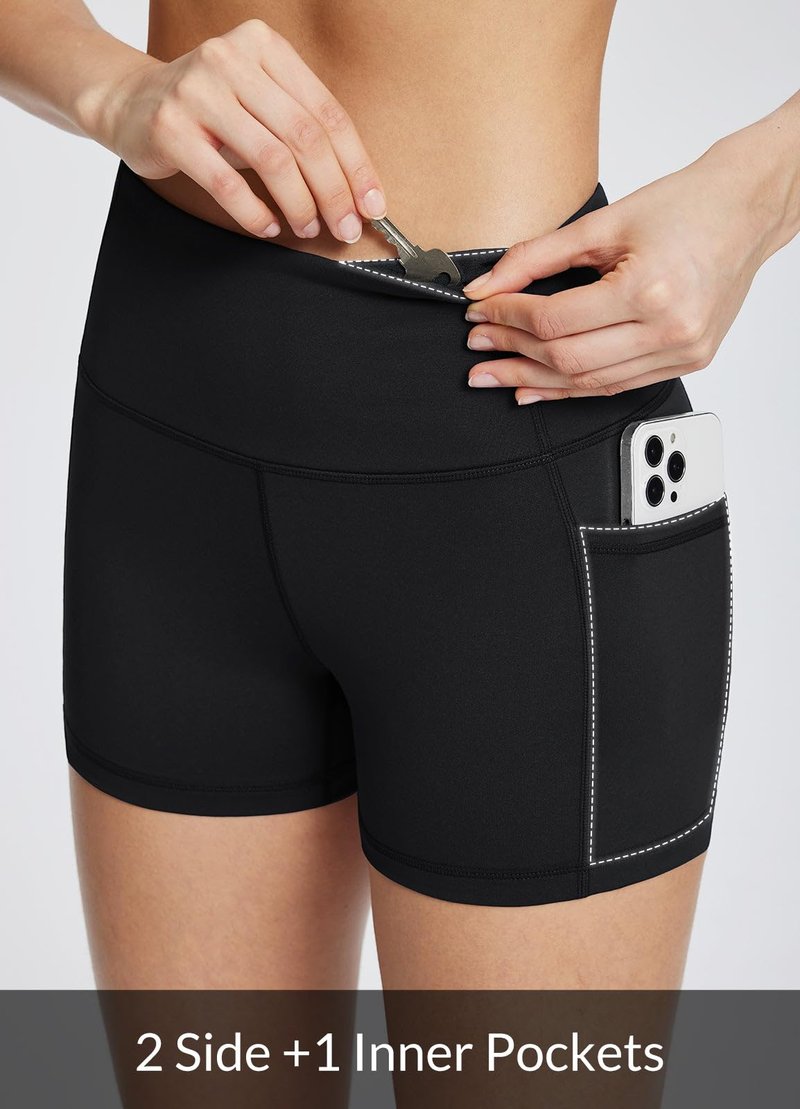 baleaf Biker Shorts Women Yoga Gym Workout Spandex Running Volleyball Tummy Control Compression with Pockets Soft 5" Navy Green XXL