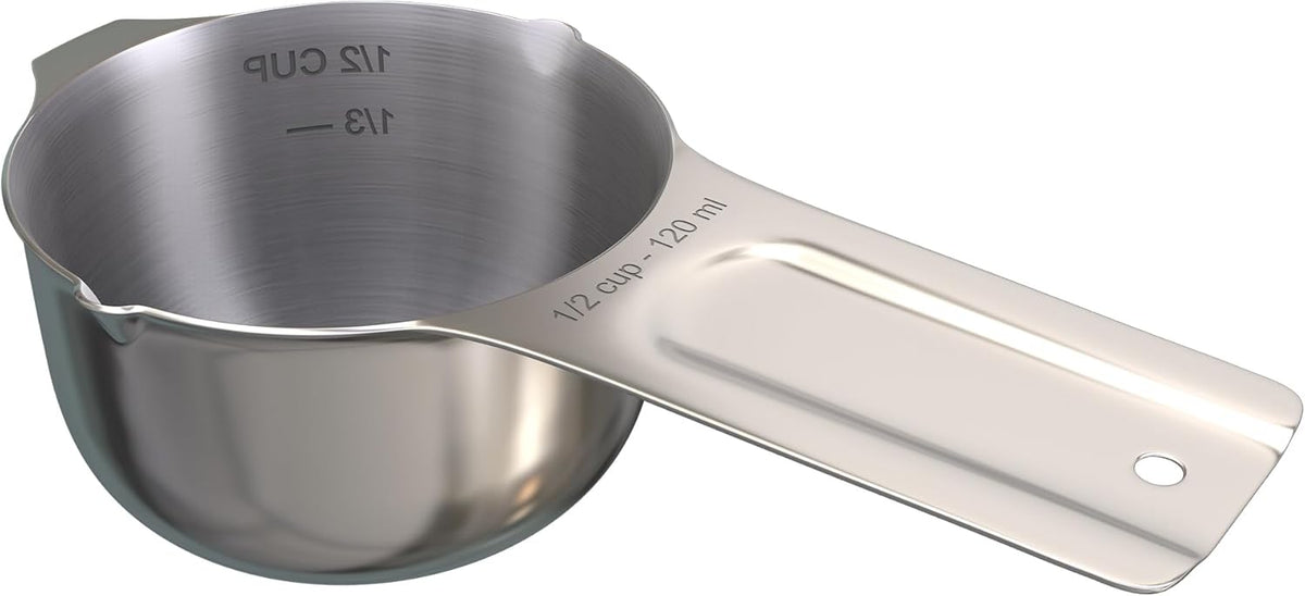 Color Up ½ Cup Measuring Cup (120 ml) – Premium Chrome Stainless Steel, Accurate for Wet & Dry Ingredients, Embossed Markings, Easy-Pour Spouts, Dishwasher-Safe, Kitchen Essential