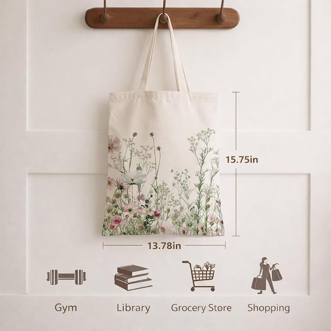 Floral Canvas Tote, Women Weekend Bags, Reusable Grocery Canvas Bag, Large Two Sided Printing Tote Bags