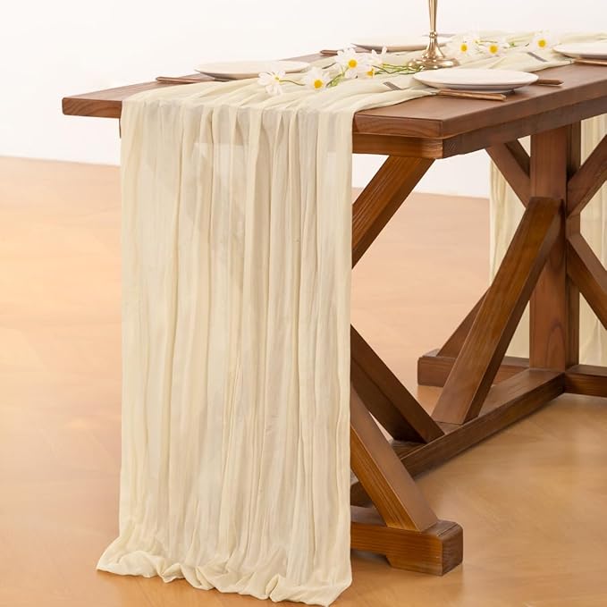 Socomi 6pcs Beige Fall Thanksgiving Cheesecloth Table Runner Boho Rustic Gauze 120 inch 10FT Cheese Cloth Runner for Wedding Party Baby Shower Birthday Home Decor Holiday Decorations