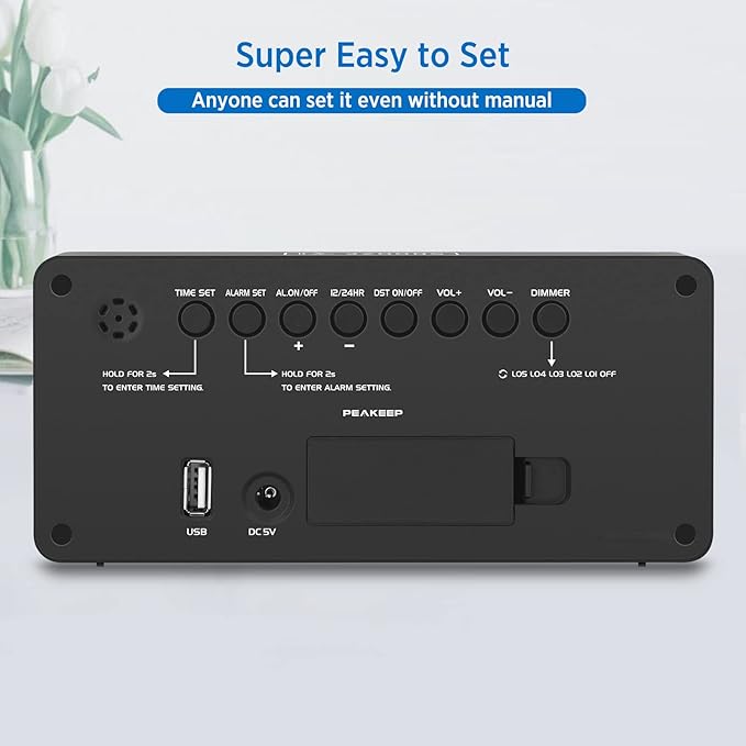 Peakeep Digital Alarm Clock for Bedroom Bedside, Loud Alarm Clock for Heavy