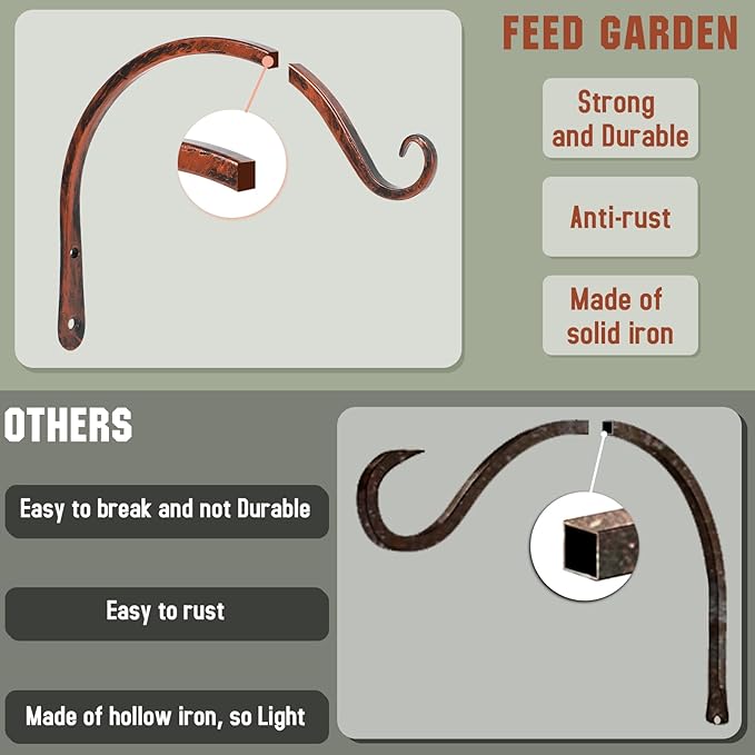 FEED GARDEN 2 Pack 8 Inch Hanging Plant Bracket Wall Hooks Decorative Plant
