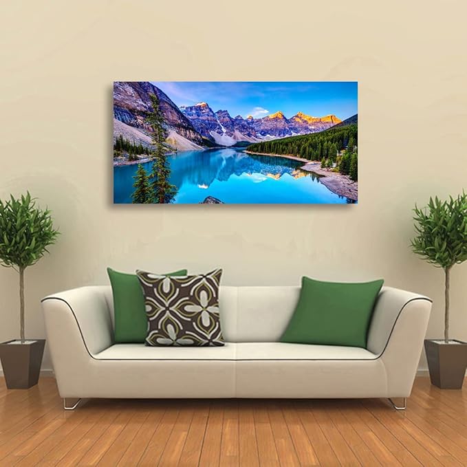Wall Art Lake Mountain Landscape Picture Print Canvas Wall Art Modern Giclee Artwork Home Decor Stretched and Framed Ready to Hang,2cm Thick Frame, Waterproof Artwork