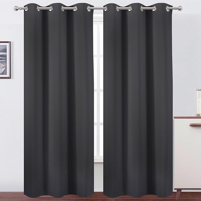 LEMOMO Dark Grey Thermal Blackout Curtains/42 x 95 Inch/Set of 2 Panels Room