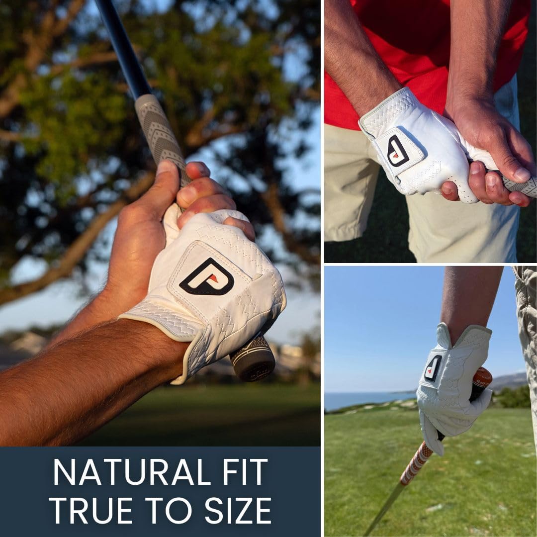 PUR3 Cabretta Leather Golf Gloves - Ultra Soft Genuine Leather | Left & Right Hand | Multi-Pack with Ball Marker