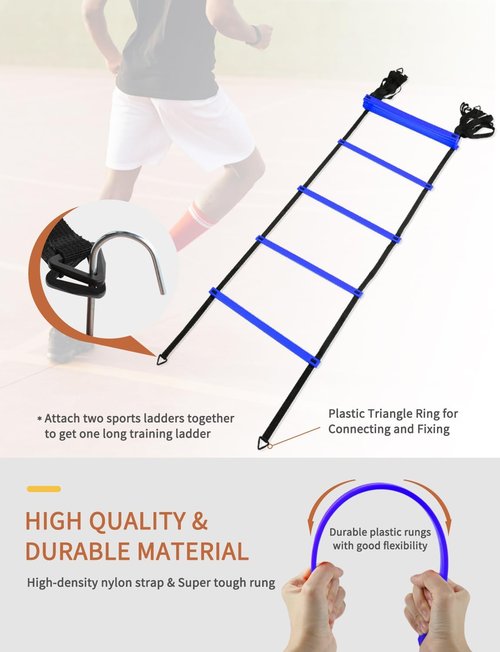GHB Agility Ladder - Complete Football Training Set with 4 Hurdles, 20ft Speed Ladder & Accessories