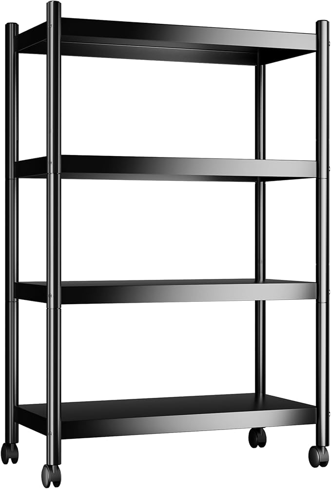 VETALLO 4 Tier Mobile Shelf Kitchen Appliance Metal Shelving Storage Rack Heavy Duty Shelves Standing Units with Rolling Wheels for ktichen,Pantry, Garage,Laundry (29.6" L x 13.7" W x 47" H)