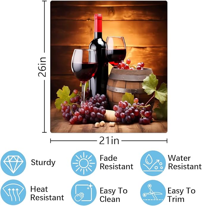 Dishwasher Magnet Cover Red Wine Glass Grapes Wooden Reusable Dishwasher Magnetic Cover Sticker Decorative Dish Washer Door Cover Panel for Home Kitcen Appliance, 21x26 in
