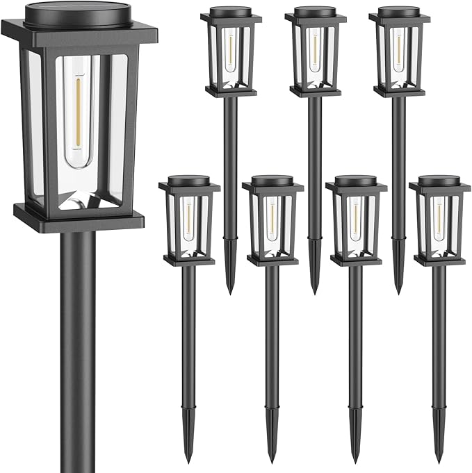 Melunar Solar Pathway Lights Outdoor, 8 Pack Solar Powered Garden Lights Waterproof, Auto On/Off Outdoor Landscape Lights for Patio, Walkway, Driveway, Lawn, Pool Decor. (Cold White)