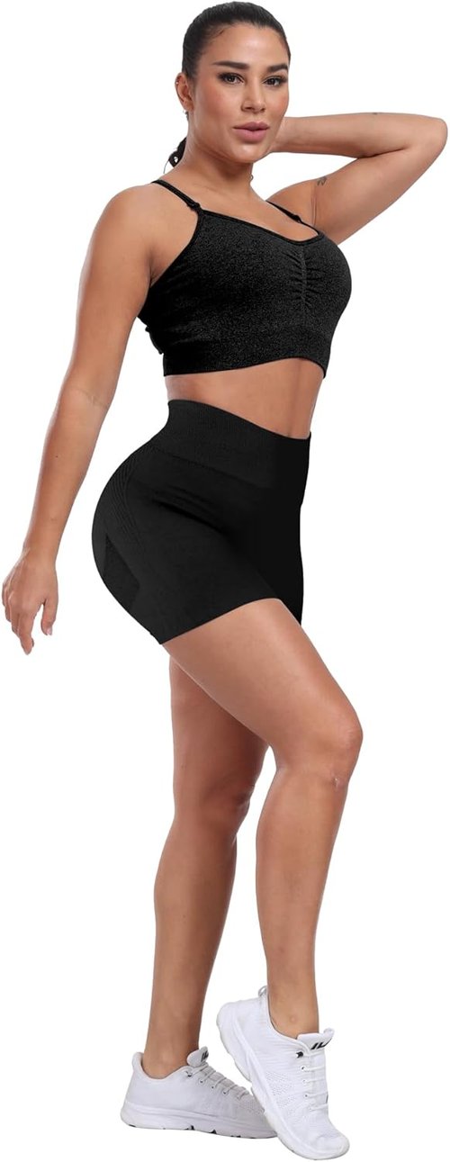 CHRLEISURE Women's Workout Gym Shorts - High Waisted, Butt Lifting, Seamless | 4 Pack Set