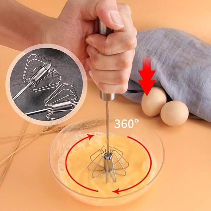 2025 Upgrade Stainless Steel Egg Whisk, Semi-Automatic Hand Push Mixer Stirrer Whisk Blender, Stainless Steel Whisks Blender for Blending, Beating & Stirring (14inch)