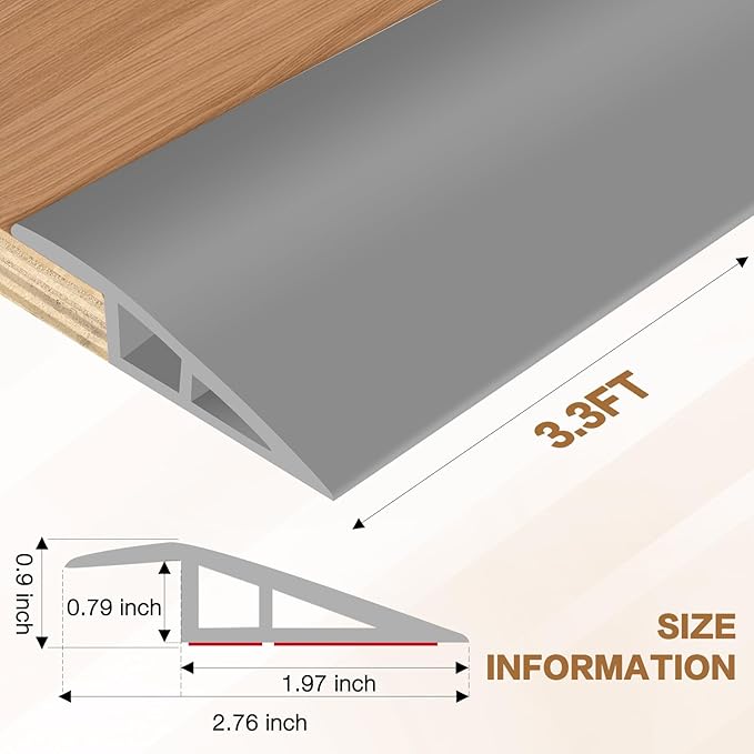 Floor Transition Strip Vinyl Door Threshold Ramp Self Adhesive Carpet Edging Strip Doorway Edge Trim, Overlap Edge Reducer for Laminate Carpet, Floor, Tile (Gray, 3/5" to 4/5", 3.3Ft)