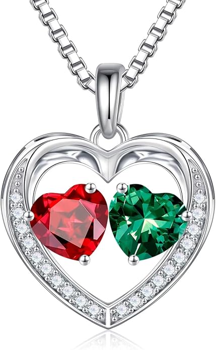 Iefil Christmas Gifts for Women Wife - 925 Sterling Silver Heart Birthstone Necklace, Anniversary Birthday Gifts for Women Wife Girlfriend Mom, Birthstone Jewelry Gift for Her
