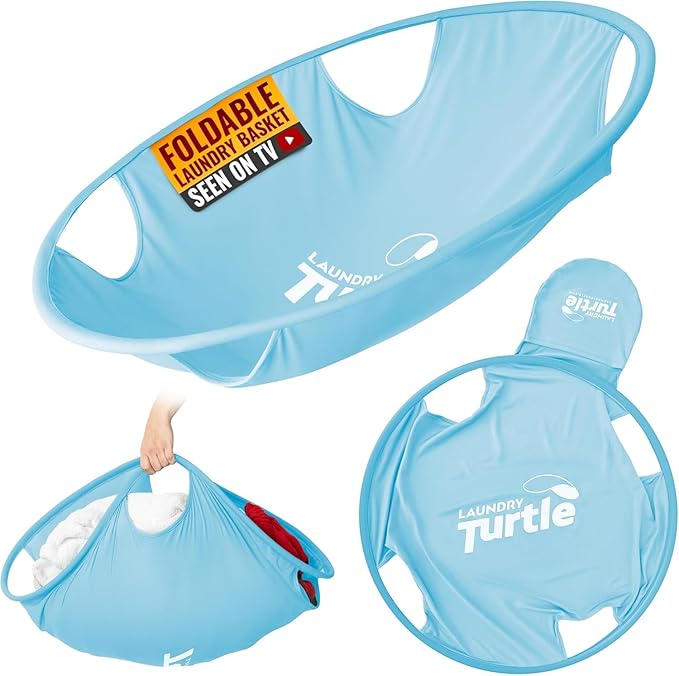 Laundry Turtle Collapsible Laundry Basket | Revolutionary Foldable Laundry Hamper | Innovative Laundry Basket for Dirty Clothes Washing & Dryer Removal Portable Laundry Grabber (Aqua, Large)