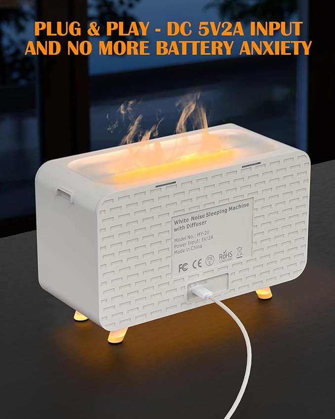 VLU White Noise Sound Machine Diffuser, Essential Oil Diffusers for Home, Air Aroma Diffuser Humidifier with 8 White Noise Effect & LED Night Light, Speaker, Timer, Plug in Design