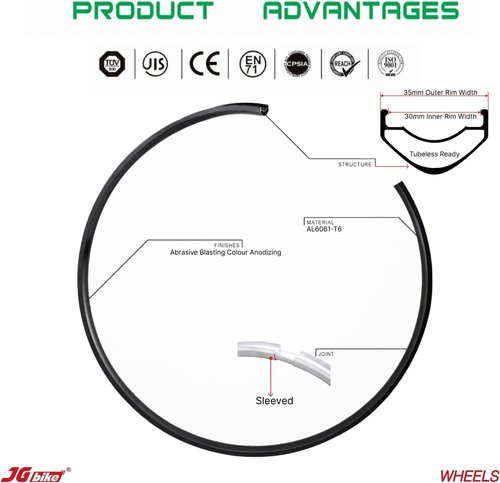 JGbike M30 Mountain Bike Wheelset, 32H 57T 114POE, Presta Valve, Tubeless Ready - Rear 29" 148 * 15mm HG Driver