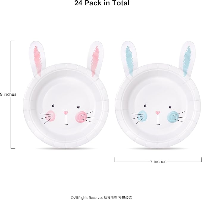 Cheerland Bunny Birthday Paper Plates in Pink and Blue Rabbit Party Decoration for Gender Reveal Baby Shower Easter Egg Hunt Themed Party Supplies Spring Garden Tea Party Decorations (Pack of 24)