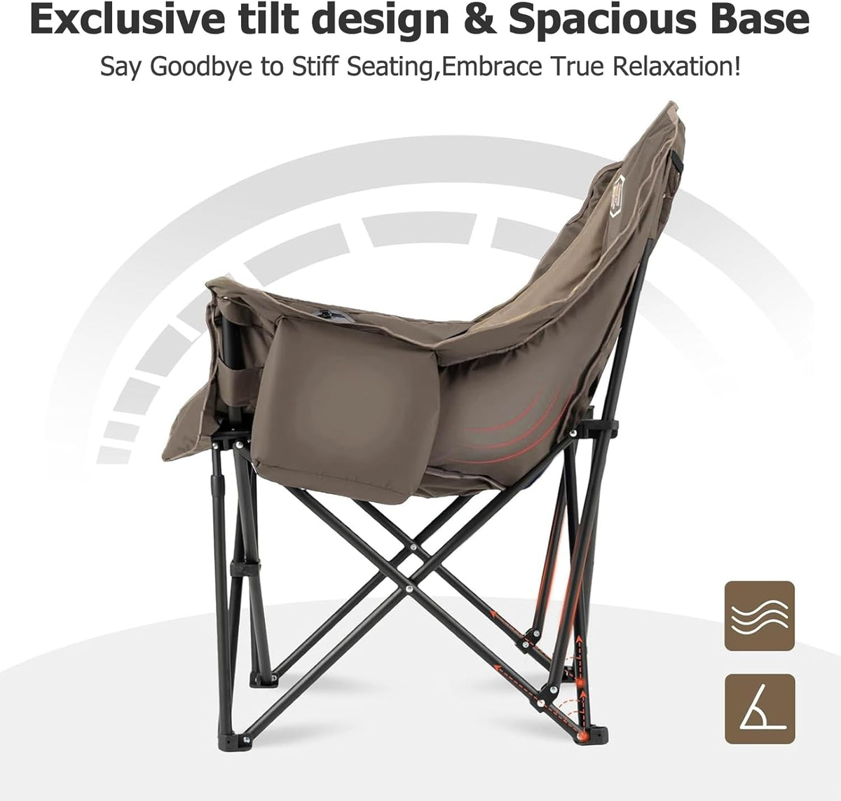Overmont Oversized XL Camping Chair - Heavy-Duty 400lbs Support with Padded Comfort & Side Pocket | Khaki, 2pcs