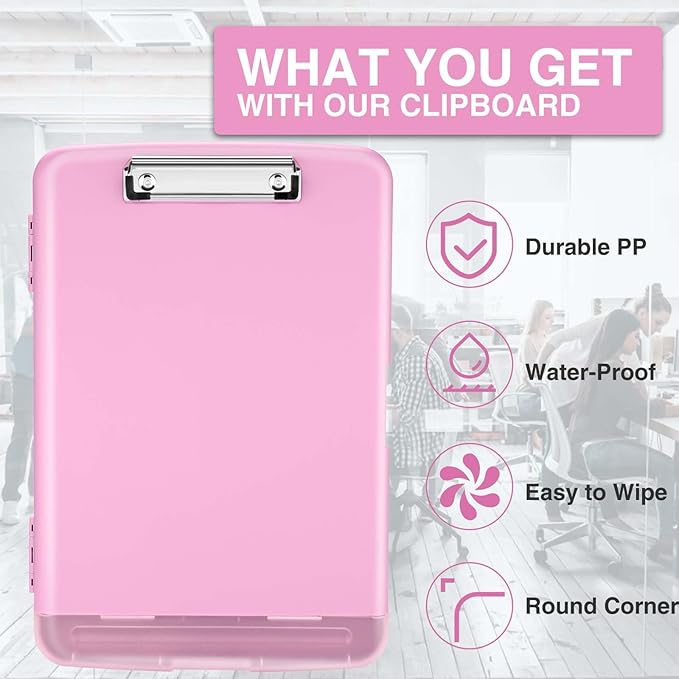 Sooez Clipboard with Storage, Clip Board 8.5 x 11 with Pen Holder, Plastic Organization Case Box for Letter Legal A4 Size Paper, Low Profile Clip, Nurses Teachers Must Haves, School & Office Supplies