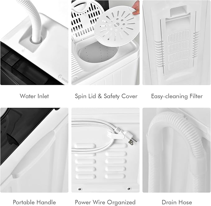 COSTWAY Portable Washing Machine, 2-in-1 Twin Tub 26lbs Capacity Laundry Washer(18lbs) and Spinner(8lbs) with Control Knobs, Timer Function, Drain Pump, Perfect for Home Apartment RV, Black