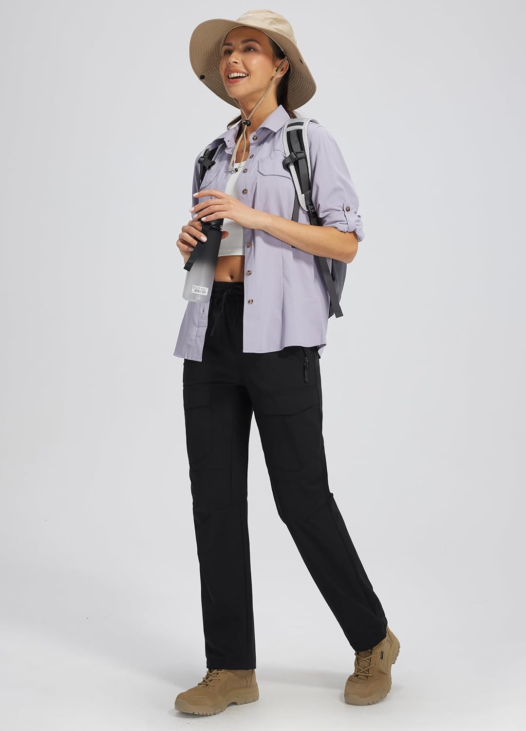Womens Hiking Pants with Zipper Pockets Quick Dry Lightweight Cargo Joggers Elastic Waist Water Resistant Outdoor Safari