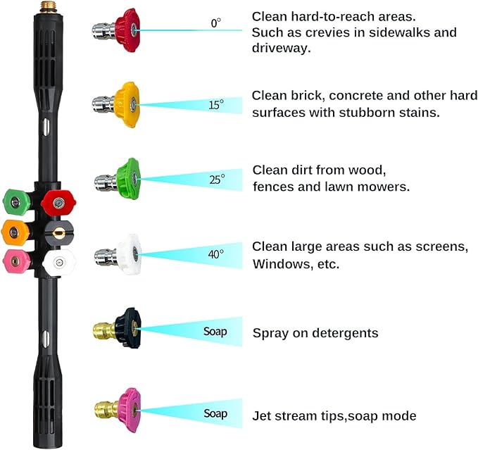 YUET Pressure Washer Extension Wand - 9 Pack Gutter Cleaning Tools Extension Wand with 6 Spray Nozzle Tips, Power Washer Replacement Lance, 1/4" Quick Connect, Anti-Leaked Ring Replacement, 4000PSI
