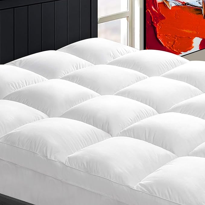 Mattress Topper Super Queen for Back Pain, Extra Thick Mattress Pad Cover, Plush Pillow Top, Deep Elastic Pocket, White