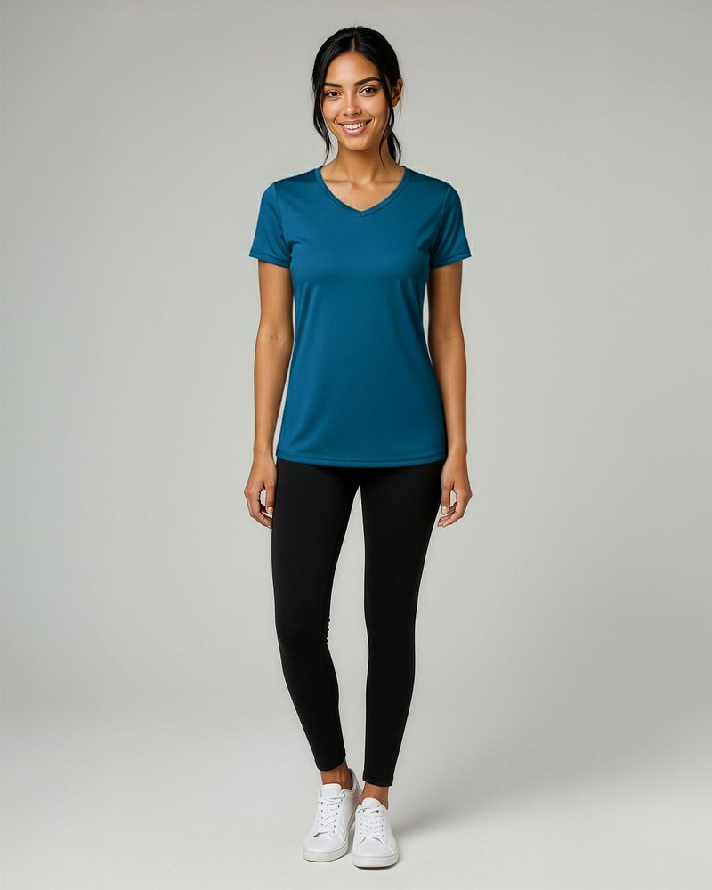 Real Essentials 5 Pack: Women's Dry-Fit Short Sleeve V Neck T Shirt Workout Fitness Yoga Top Tee, Set 13, M