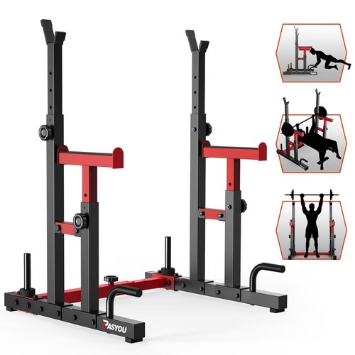 PASYOU Adjustable Squat Rack, Heavy-Duty Gym Rack Stand, Multi-Function Weight Rack Stand with Spotters, Push Up Portable Strength Training Dumbbell Rack, Max Load 550lbs