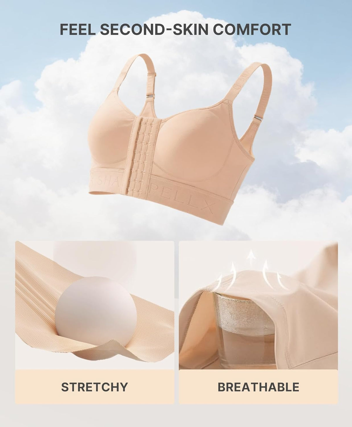 SHAPELLX Post Surgery Bras - Wireless Compression Mastectomy Bra with Adjustable Straps | Front Closure Design