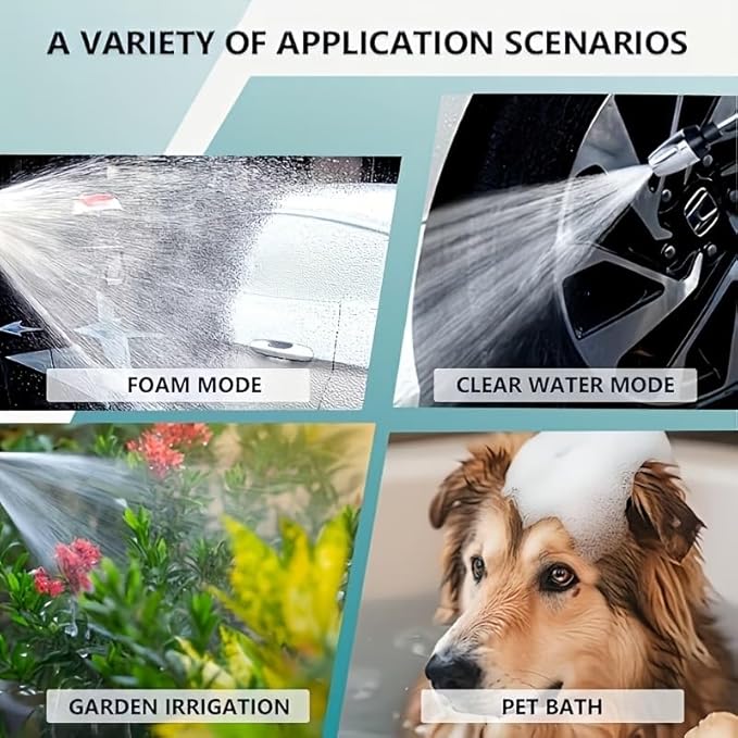 High Pressure Garden Hose Nozzle Sprayer with Plastic Soap Foam Dispenser Bottle, Heavy Duty Car Wash Foam Gun, Adjustable Nozzle for Gardening, Solar Panel Cleaning, Pet Showering