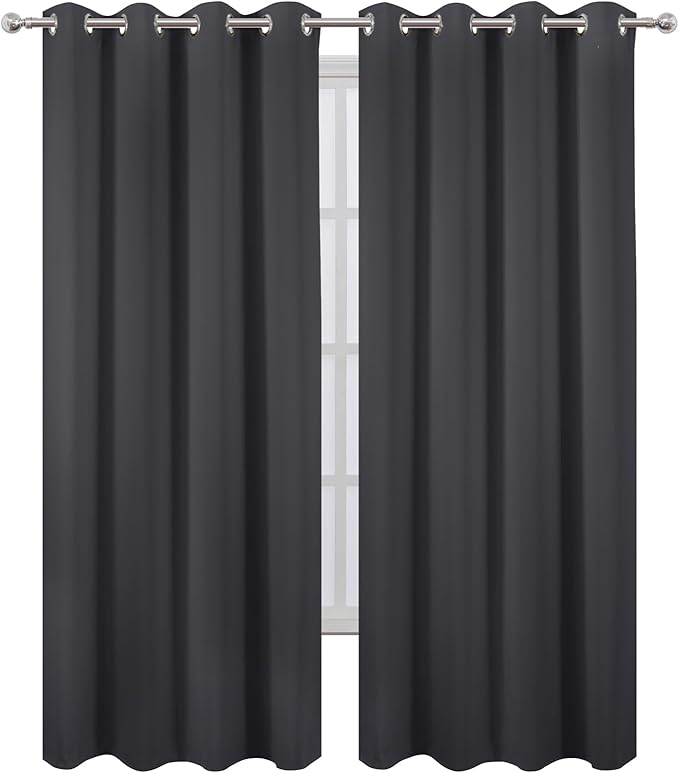 LEMOMO Dark Grey Thermal Blackout Curtains/52 x 95 Inch/Set of 2 Panels Room