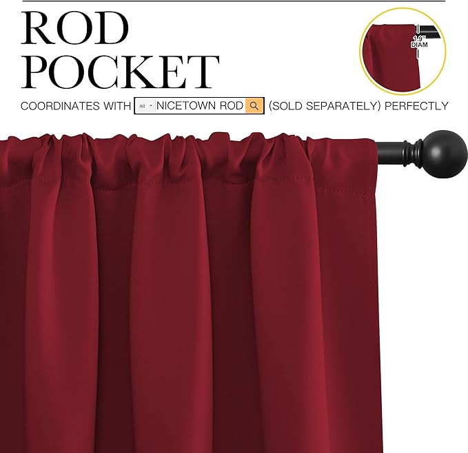 NICETOWN Christmas Burgundy Red Blackout Curtains 72 inches Long, Privacy Room
