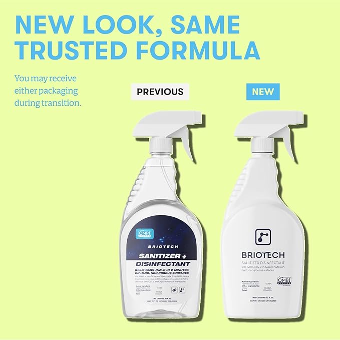 BRIOTECH Sanitizer Disinfectant Hypochlorous Spray, Kill 99.99% of Viruses & Bacteria, Control Mold, Eliminate Odor, Gentle for Nurseries, Food Contact Surface Sanitizer, 2 fl oz Travel Size (2 Pack)