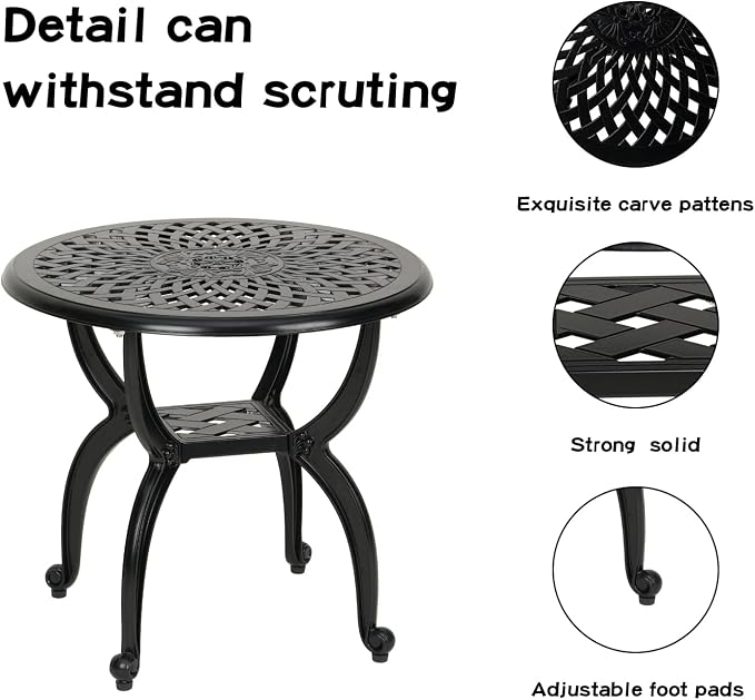 YKSY&YKSY Jardin DE Centennial Cast Aluminum Side/End Table, Anti-Rust Coffee Bistro Table for Outdoor, Patio, Indoor, Garden, Porch, Balcony (Round Black) 1