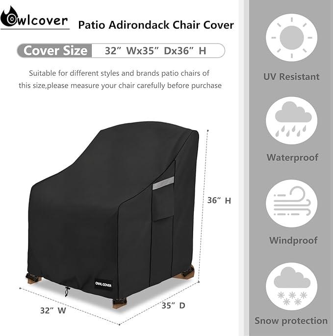Outdoor Chair Covers 32" W x 35" D x 36" H,600D Heavy Duty Waterproof Patio Chair Cover,Outdoor Furniture Covers for Lawn/Garden Chiar,Black